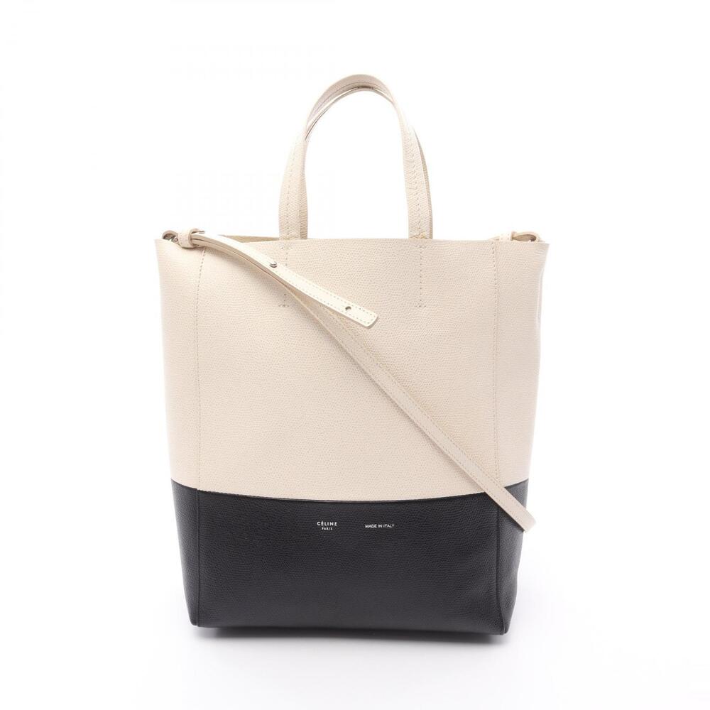 Celine Vertical Cabas Tote Bag Leather White Black